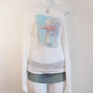 y2k baby tee long sleeve cross palm tree graphic indie top